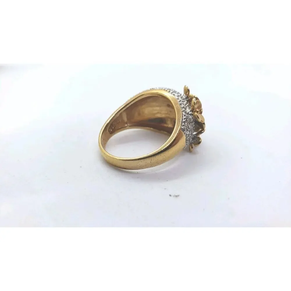 Ring 3D Flower Gold & Silver Statement Sz 10.25 Boho